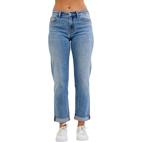 Womens Boyfriend Jeans Light Wash Mid Rise 29 Cuffed Straight Leg